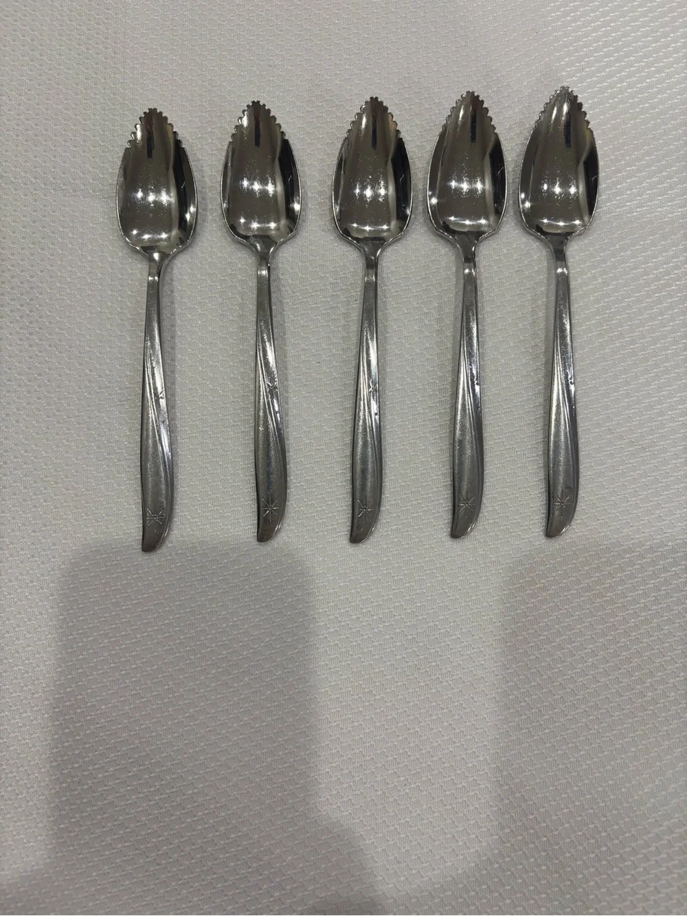 5 Vtg Oneida Community Twin Star Stainless Grapefruit Spoons Atomic Starburst